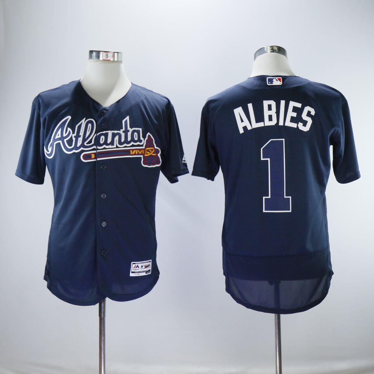 Men Atlanta Braves 1 Albies Blue Elite MLB Jerseys